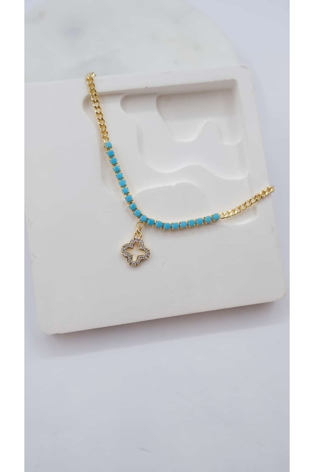 Turquoise Stone Clover Detail Anklet