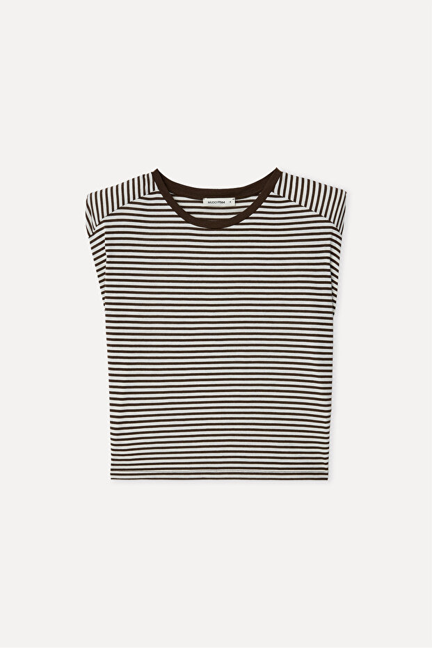 Women's Brown Striped Crew Neck T-Shirt