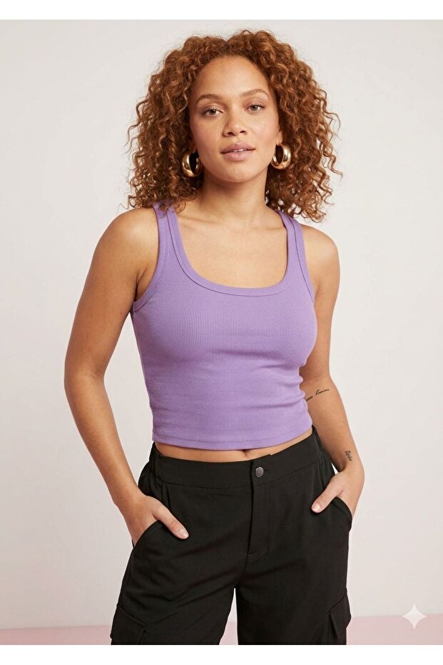 Women's Ribbed Look Thick Strap Basic Blouse Undershirt - 1