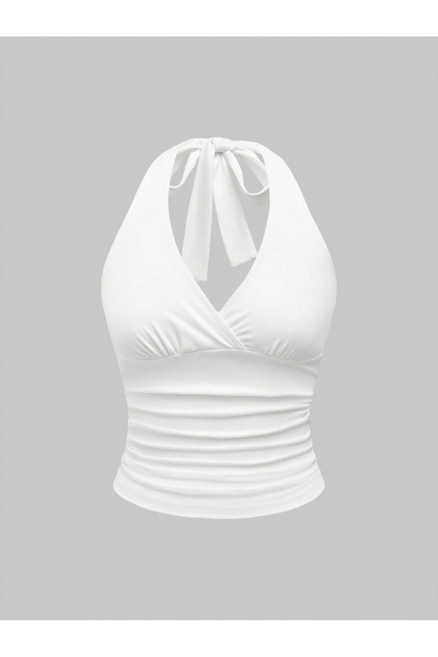 White Halter Neck Crop Blouse, Women's Halter Neck Crop Blouse, Summer White Crop Top