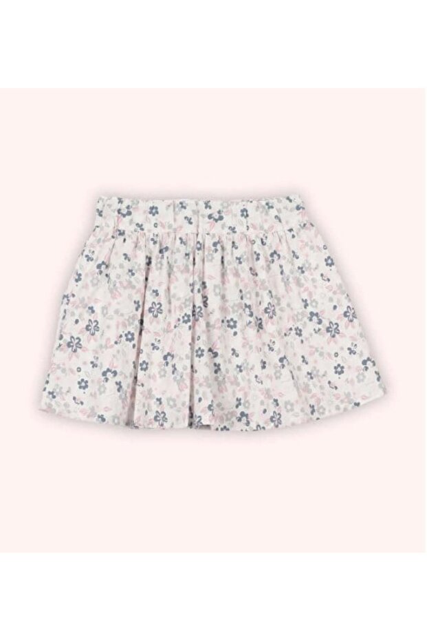 Baby Girl Floral Patterned Skirt with Elastic Waist 0-5 Years White