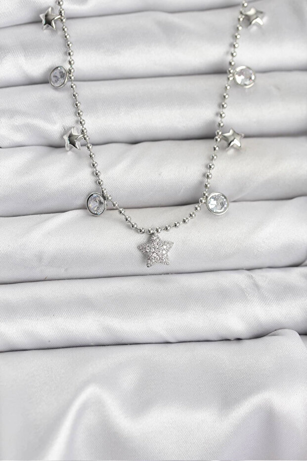 Brass Silver Color Star Model Women's Necklace