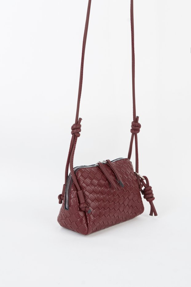 Women's Nazen Burgundy Knitted Design Faux Leather Small Size Zipper Closure Handbag and Shoulder Bag