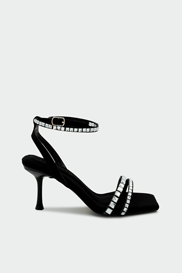 Jane Crystal Stone Detailed Black Heeled Shoes