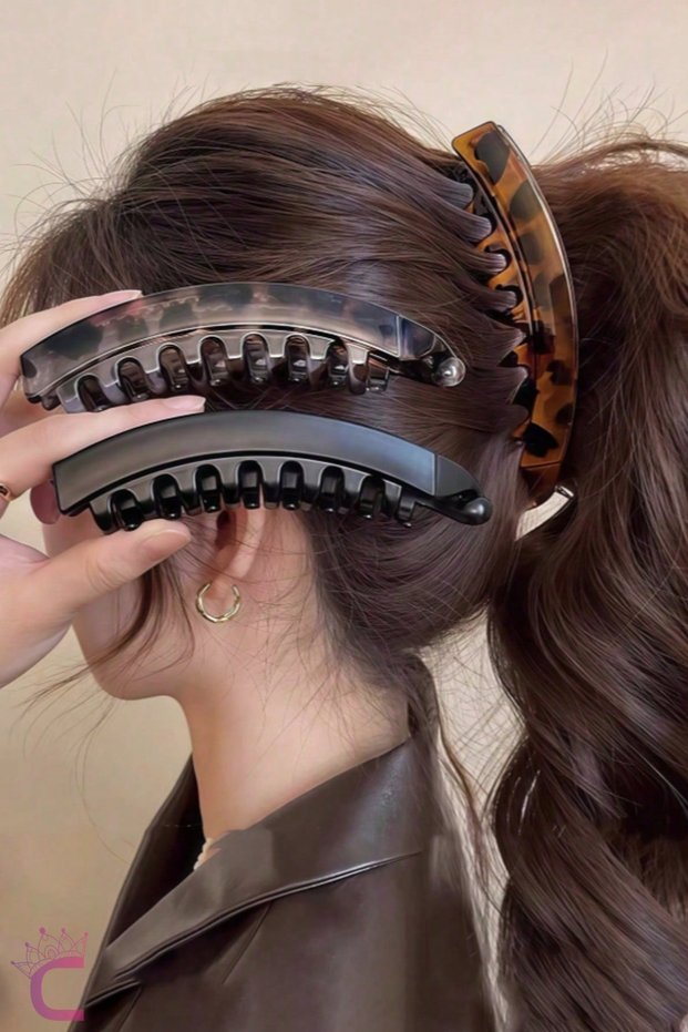 Set of 3 Daily Stylish Office Combinable Retro Large Banana Clips 12.5cm - Hair Bun Clips with Pinch Clips