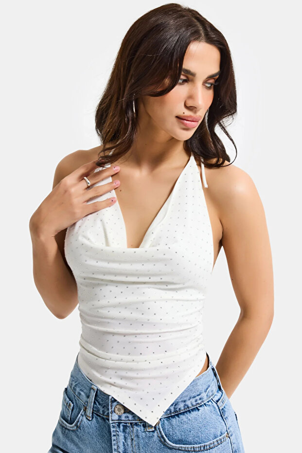 İts Basic Women's Shiny Stone Design Blouse