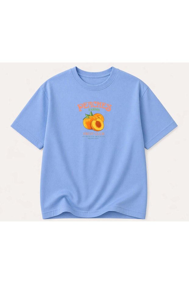 Peaches Print Detailed Women's Crew Neck Cotton T-Shirt