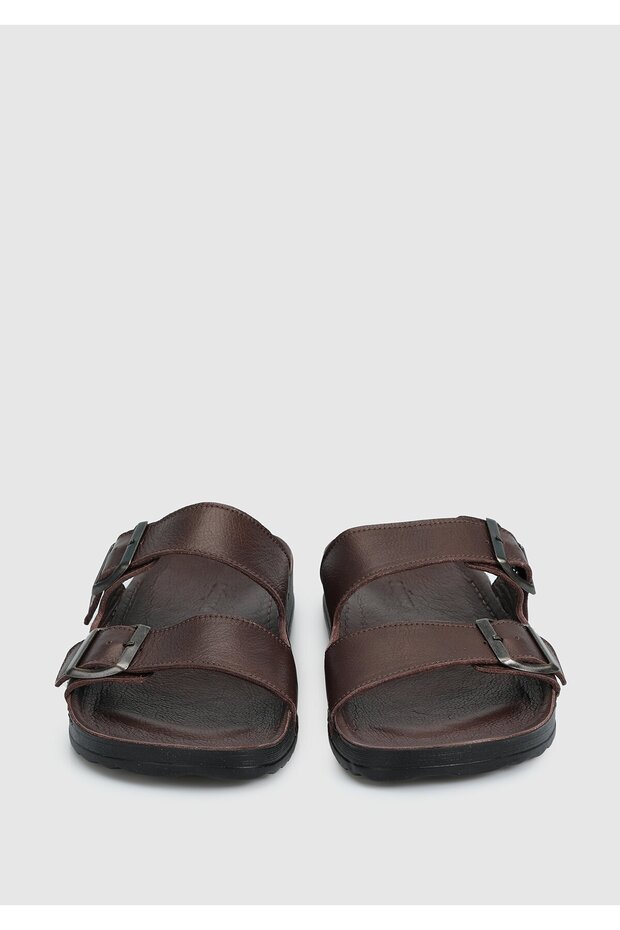 Brown Leather Men's Slippers - 3