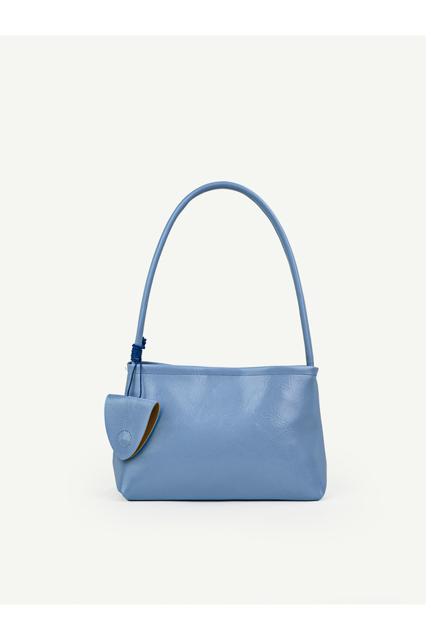 Wrinkled Textured Blue Shk218 Faux Leather, Snap Fasteners, Glasses Case with Charm, Single Compartment, Hand, Arm and Shoulder Bag