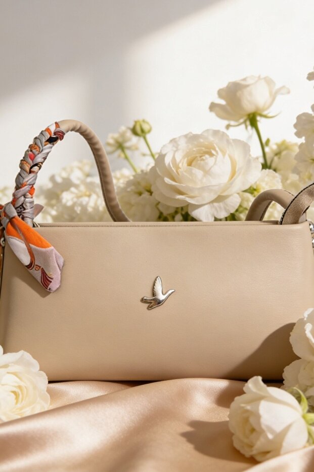 Cream Women's Shoulder Bag with Shawl Detail, Minimal Stylish Bag