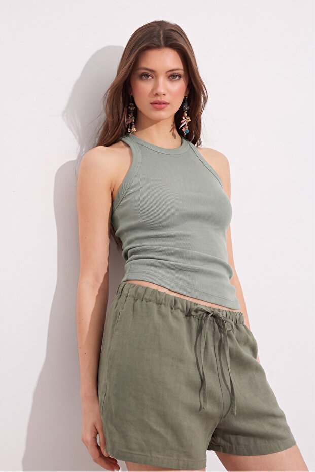 Women's Çağla Halter Neck Ribbed Tank Top Jf30