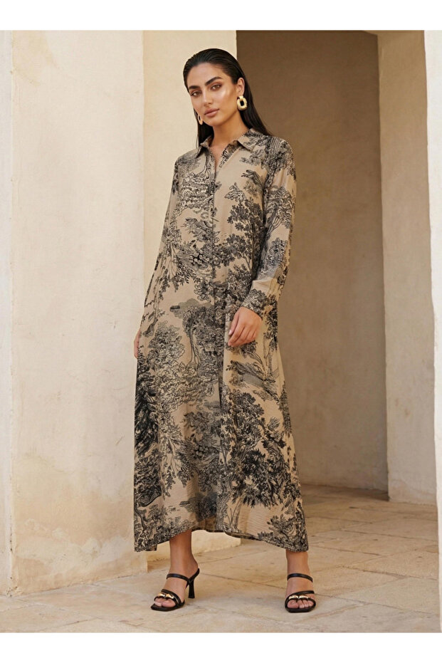Printed A-line Women Dress with Concealed Placket