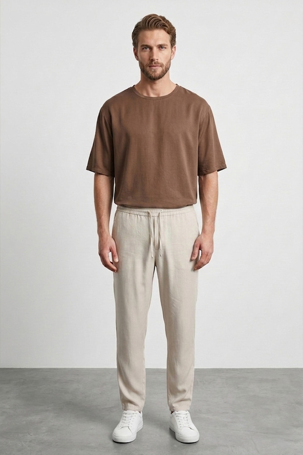 Tencel Pants with Elastic Waist and Pockets