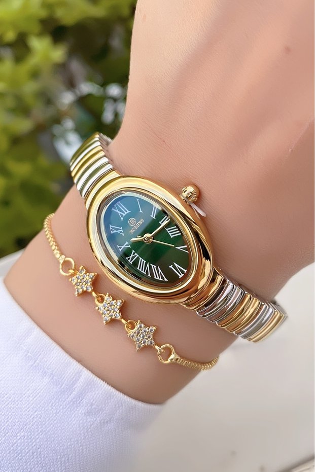Women's Wristwatch Steel Cord Gold Silver Green Color Gift Bracelet Hms454C2