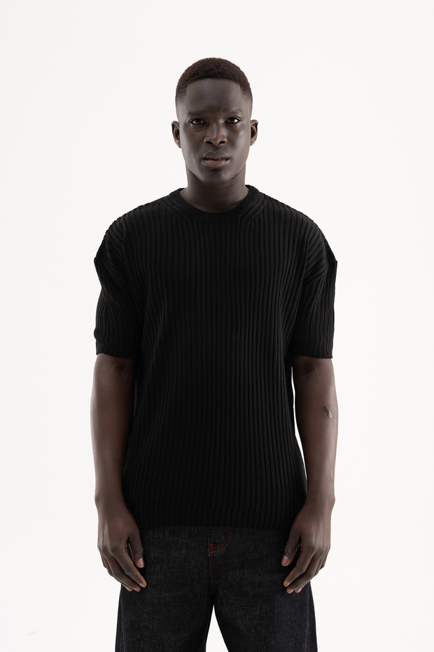 Men's Ribbed Knit T-Shirt Black