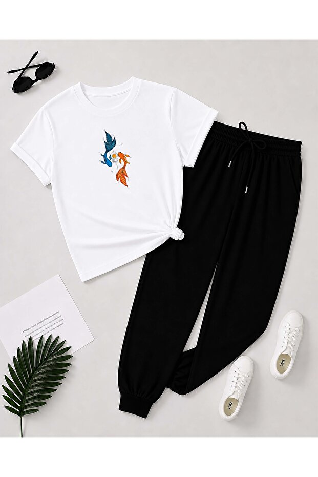 Printed Detailed T-Shirt Tracksuit Set