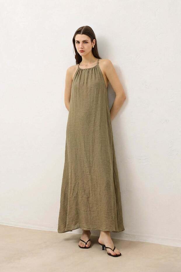 Khaki Backless Strappy Women's Dress