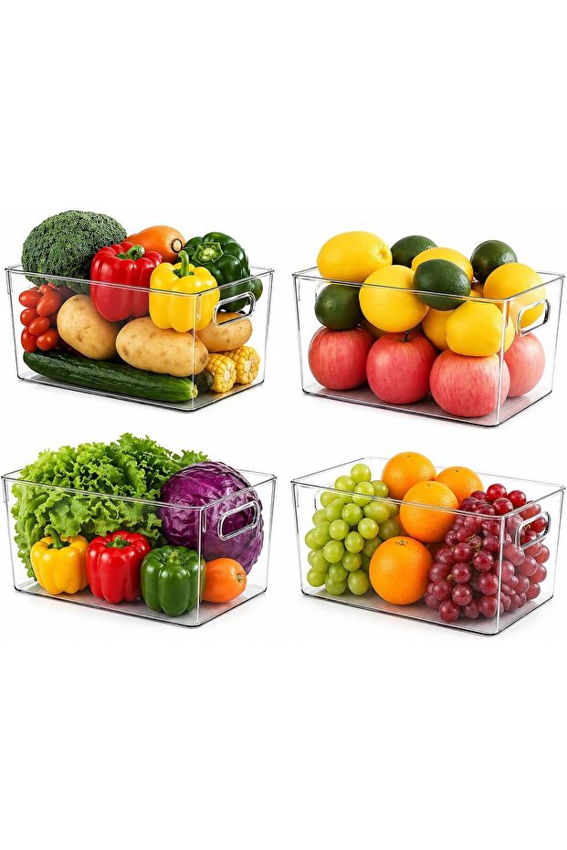 8.28L Stackable Storage Bins with Lids [Pack of 4], Organizer for Fridge Containers with Side Handle [Heavy Duty] kitchen Organization boxes for Pantry, Cabinet, Closet Bathroom - Clear