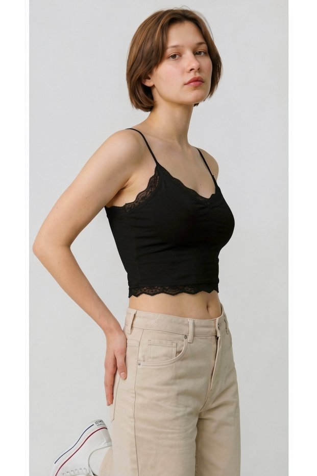 Beige Color Women's Crop Bustier with Lace Detail