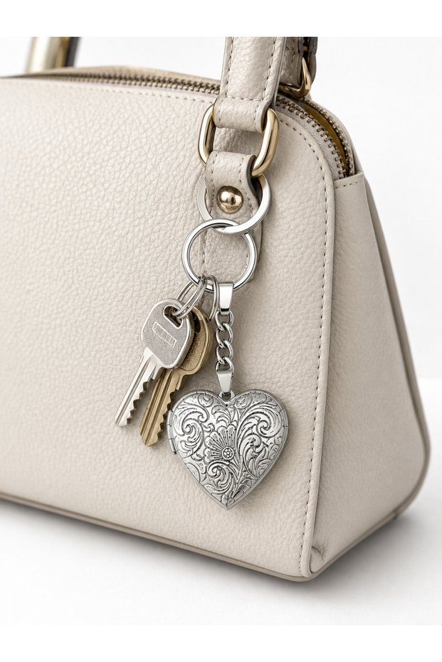 Silver Color Patterned 316L Stainless Steel Clamshell Memory Gift Keychain