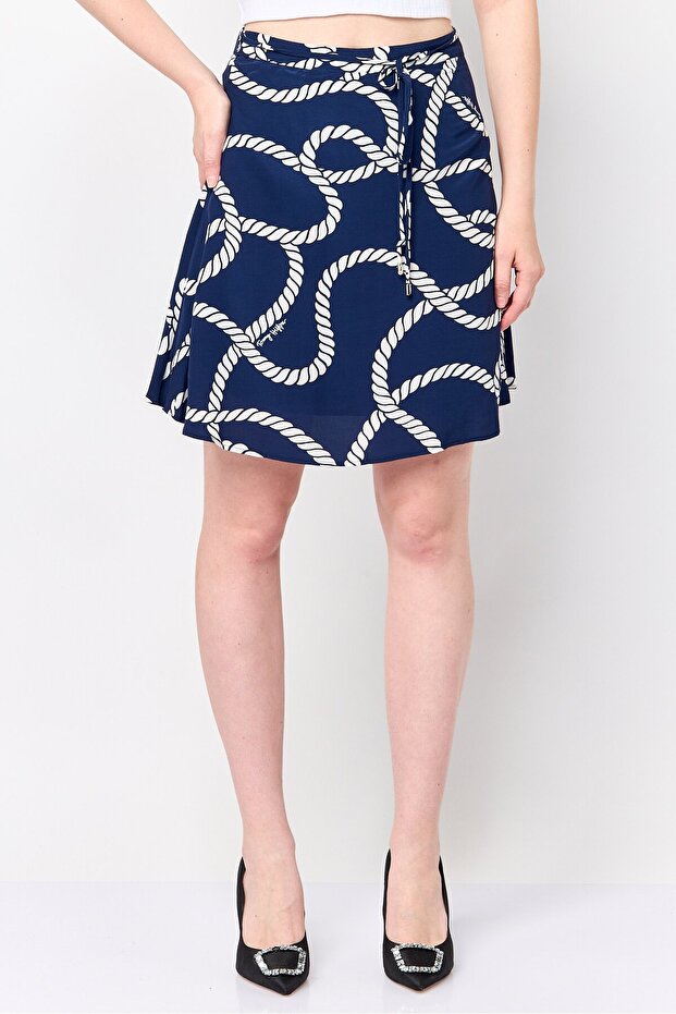 Women Allover Print Mini Skirt, Navy