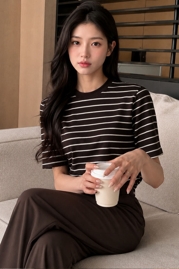 Women's Thin Striped Short Sleeve T-Shirt Soft Fabric Casual Comfortable Basic Top