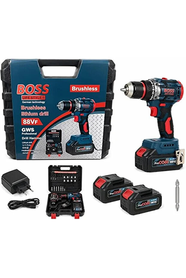 BOSS Professional 88VF Brushless Lithium Drill Hammer – Cordless Power Tool Kit