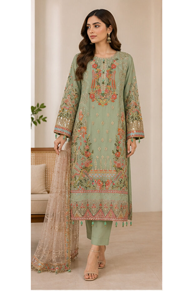 Sage Blossom Embroidered Luxury Pret 3PC