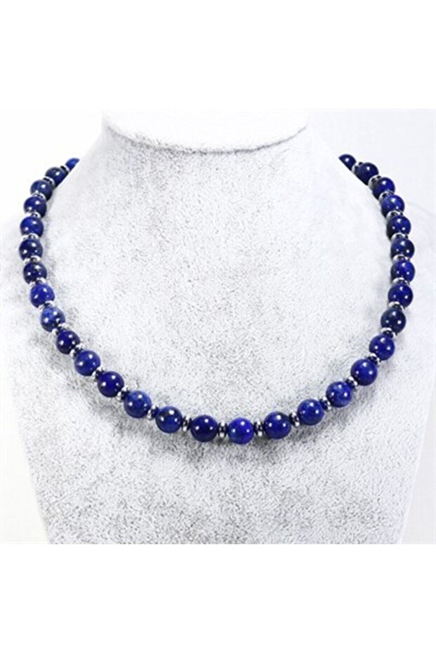 Navy Blue Lapis Lazuli Hematite Natural Stone Necklace