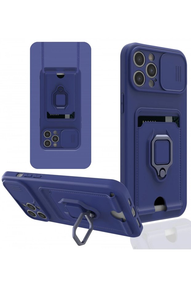 Ilkeshop New iPhone 12 Pro Max Case Zuma Silicone with Business Card Holder and Ring (95811) - Navy Blue