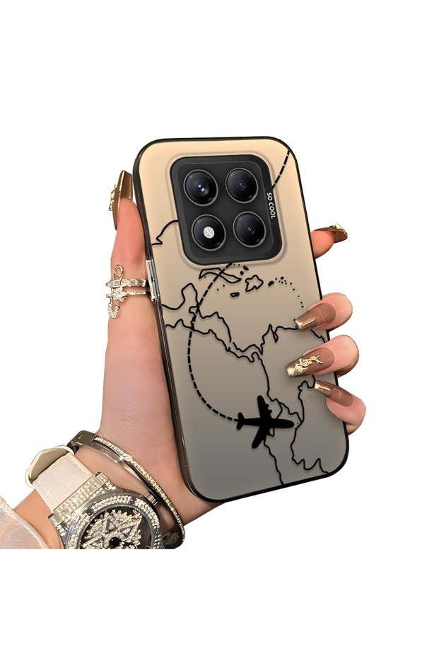 Redmi Note 14 Pro 4G/5G Compatible Travel-Themed Map Airplane Printed Impact-Resistant Hard Case