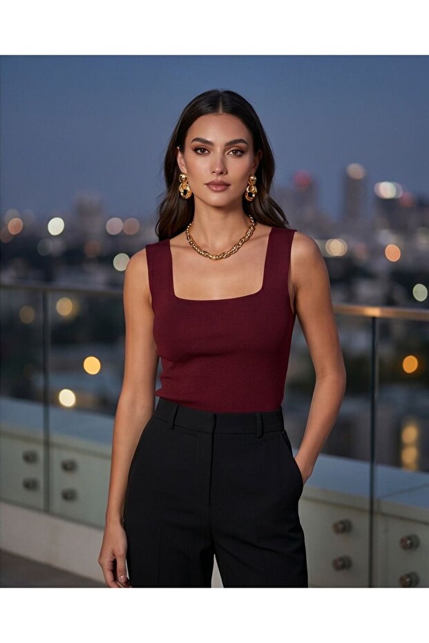 Summer Wide-Strapped Square Neck Knitwear Blouse Undershirt