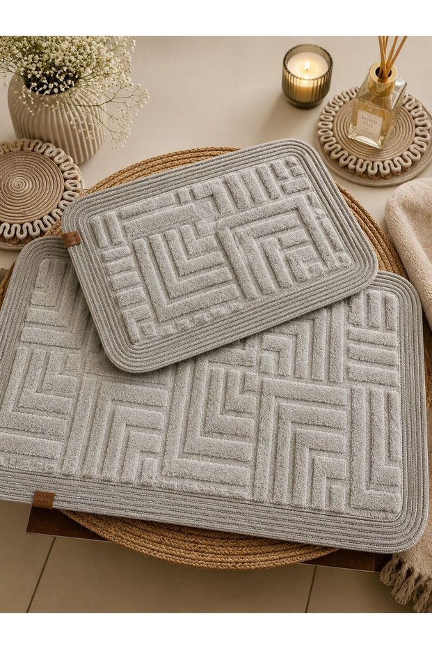 Bath Mat Set of 2 Washable Woven Surface Non-Slip Base Jute Toilet Set Bathroom Rug Mat
