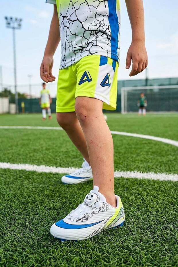 620K Boys' Smart Lace-Up Football Boots White - Blue