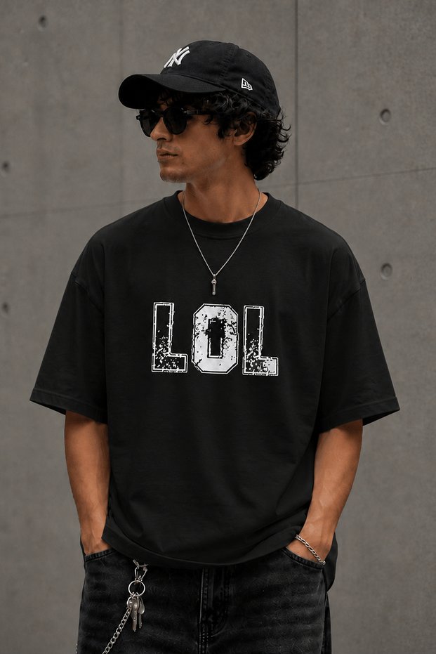 Lol Text Printed Unisex Oversize T-Shirt – Cotton Crew Neck Casual T-Shirt