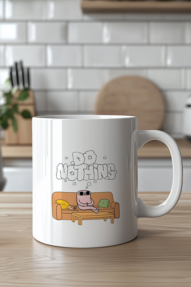 كوب سيراميك أبيض بتصميم إنجليزي من Do Nothing Mizahi سعة 330 مل مطبوع