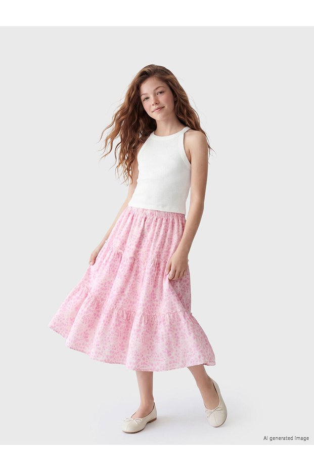 Vizyon New Season Girls' Layered Skirt with Elastic Waist
