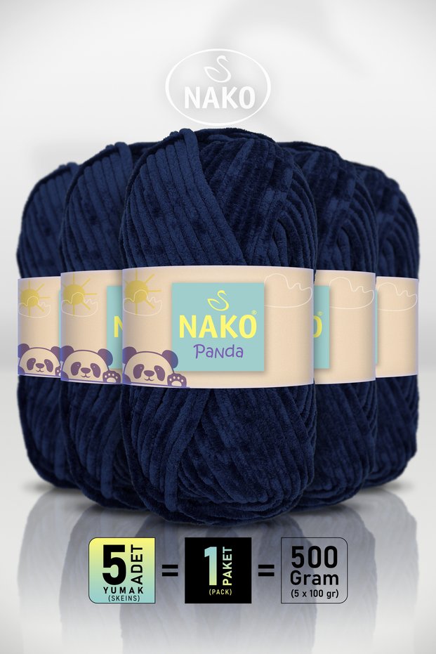 Panda • Navy Blue (3096) • 5-Pack × 100Gr/120M • Velvet Hand Knitting Yarn • Amigurumi Punch Yarn