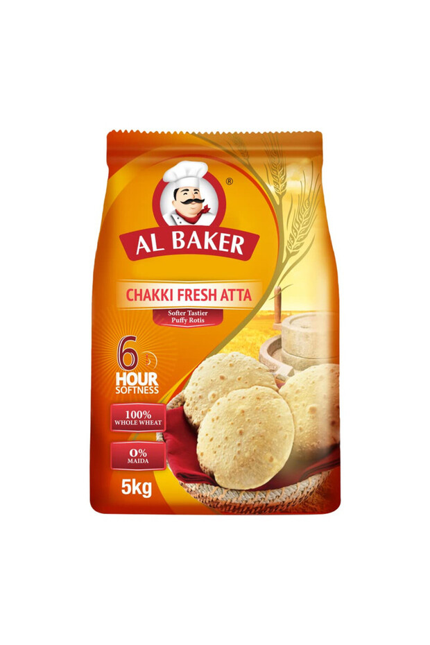 Albaker Chakki Atta 5kg, pack of 4pcs