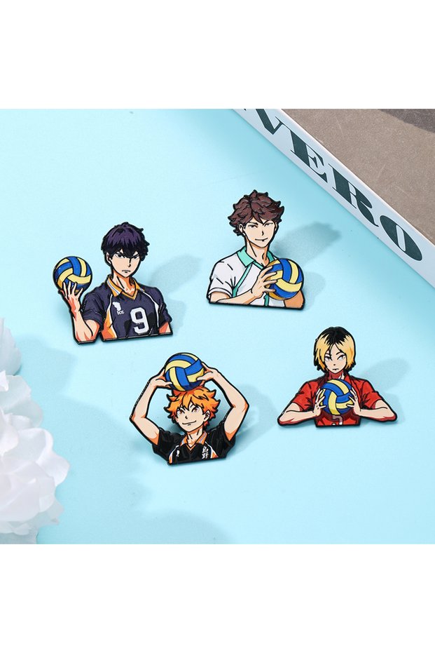 4pcs Enamel Pin 4pcs Cute Volleyball Boy Enamel Pin Cartoon Anime Brooch For Coat Women's Brooches F