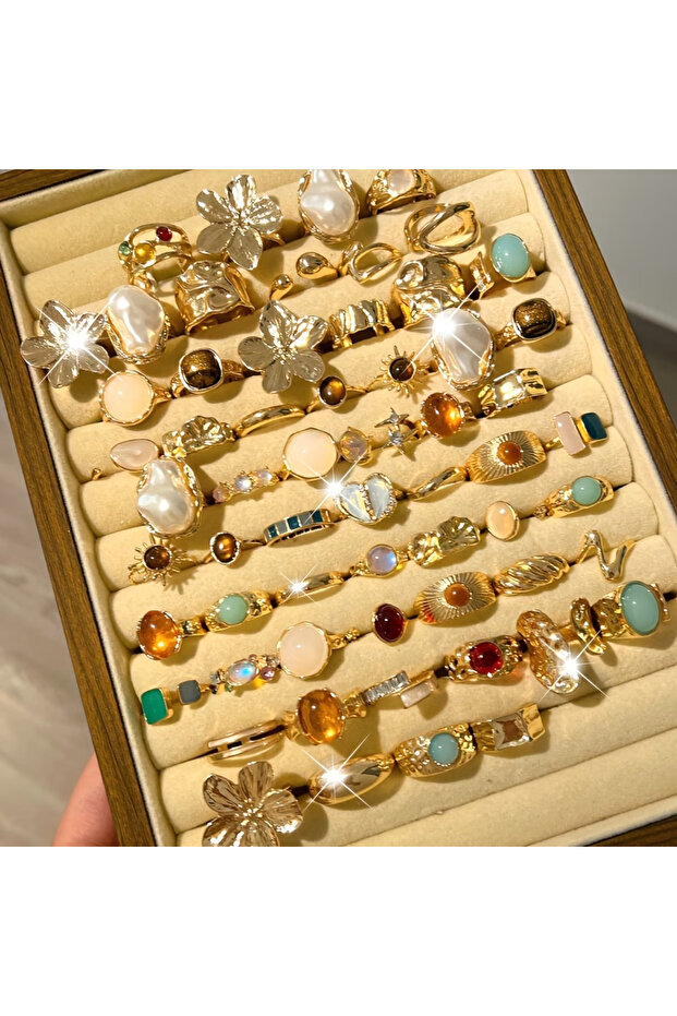 Mix Size15-19mm 15Pieces golden 15/30Pcs Vintage Bohemian Minimalist Women Ring Set Flowers Asymmetr