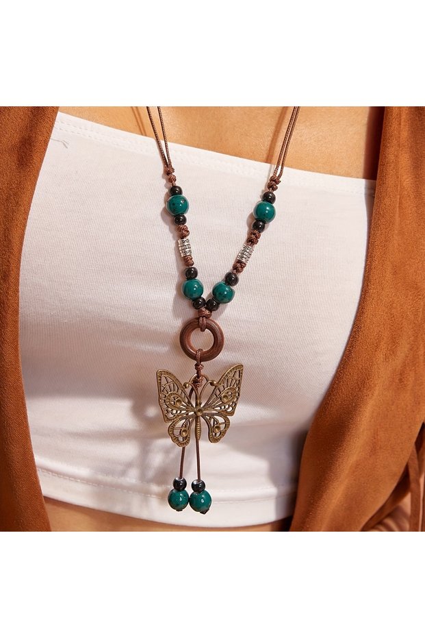 YF4196-1 Vintage Bohemian Ethnic Style Necklace for Girl Butterfly Pendant Necklace Collar Chain Nec