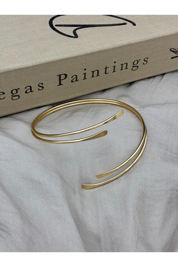 Modern Thin Line Double Stripe Gold Color Adjustable Arm Pazu Bracelet,Armcuff