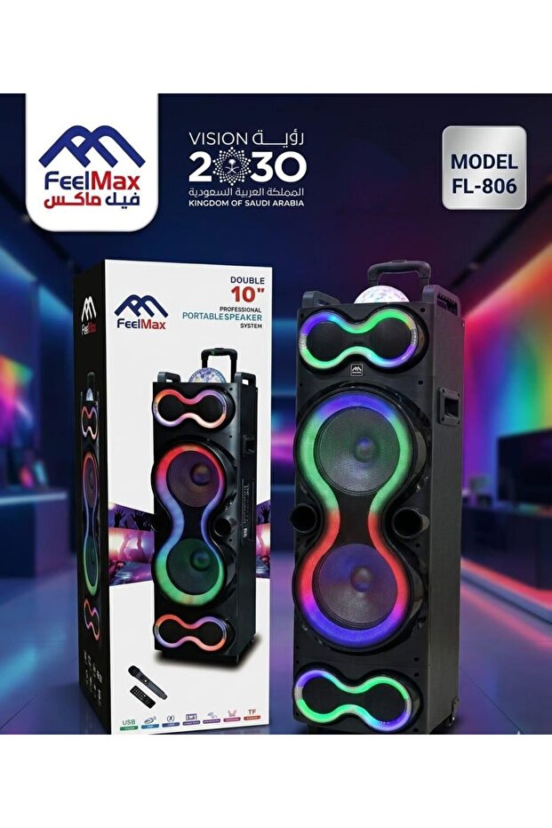 نظام مكبرات صوت محمولة احترافية مزدوجة مقاس 10 بوصة FL-806 مع إضاءة RGB