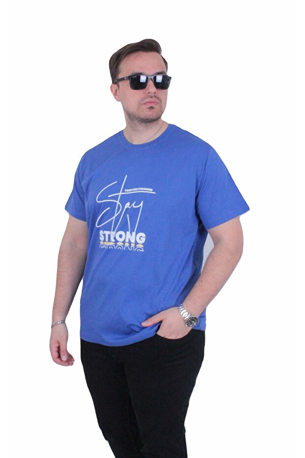 Men's Oversize Crew Neck T-Shirt Strong 26131 Cobalt Blue