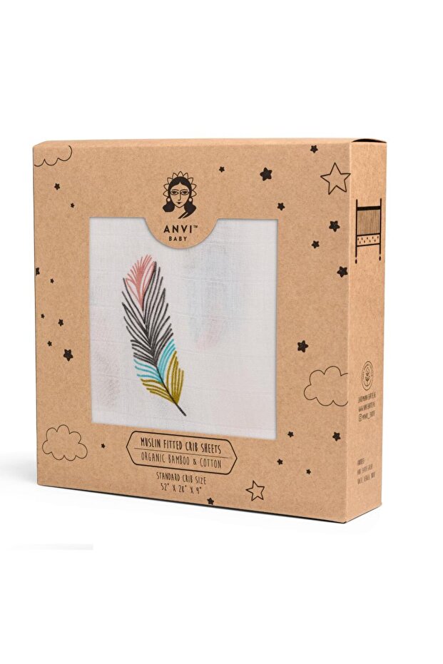 - Organic Bamboo Muslin Fitted Sheet - Feathers