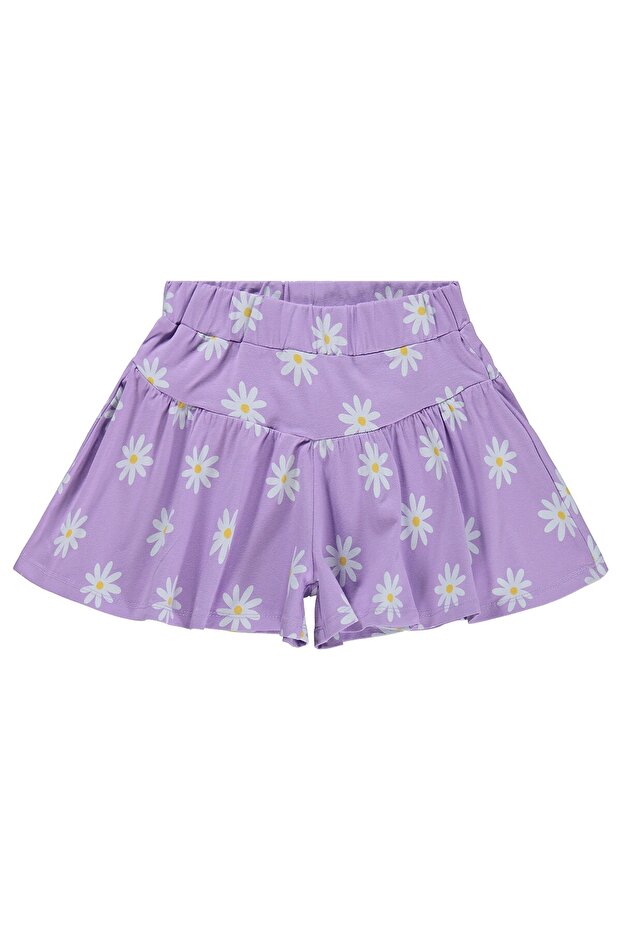 Daisy Patterned Skirt for 6-9 Years Old - Lilac