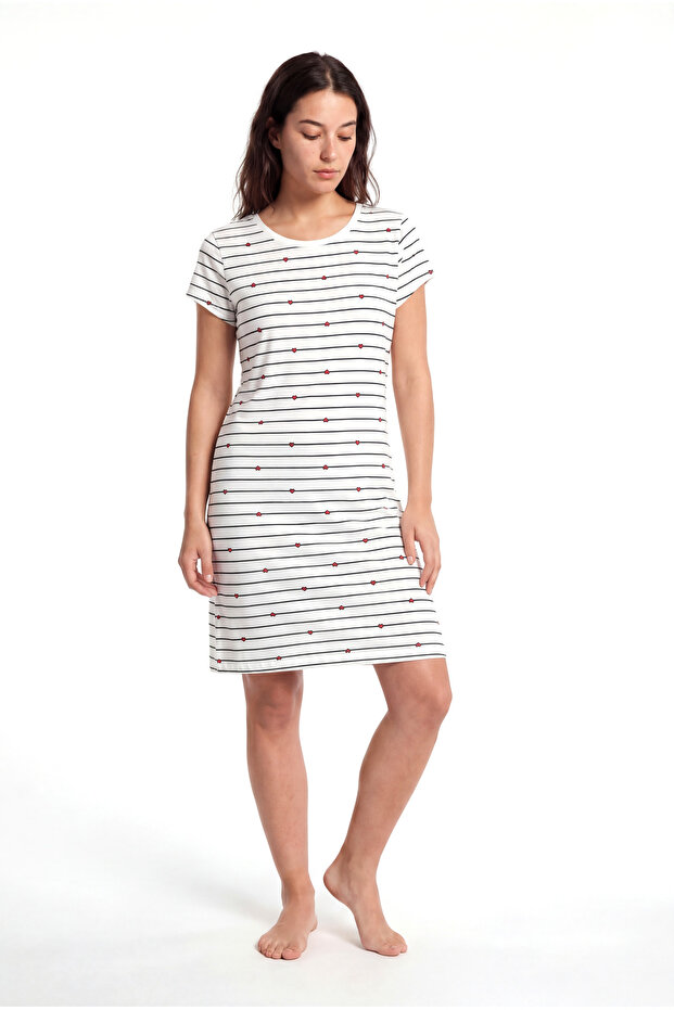 Red / White Heart Patterned 100% Cotton Women's Dress Lcoliwia
