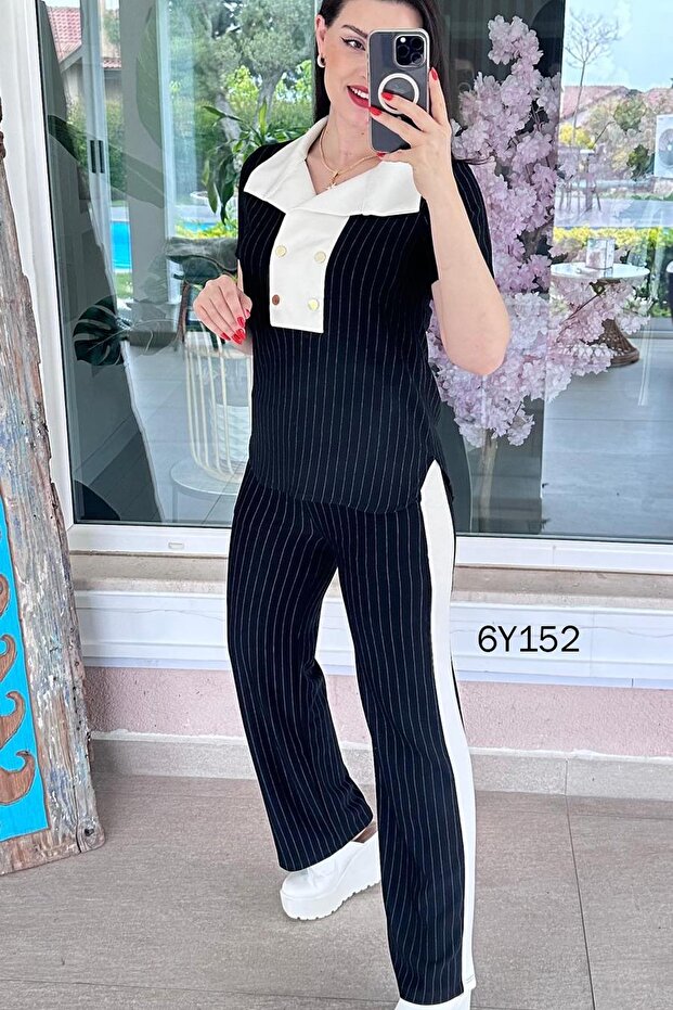 Snap Detail Striped Modal Set 6Y152