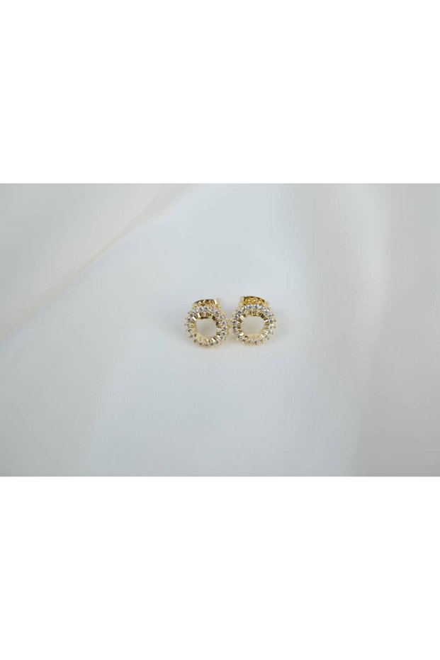 Kp427 Zircon Stone Sun Model Minimal Gold Earrings (10mm)
